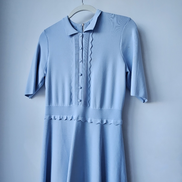 Ted Baker Baby Blue Scallop Trim Knit Skater Dress - Picture 8 of 15